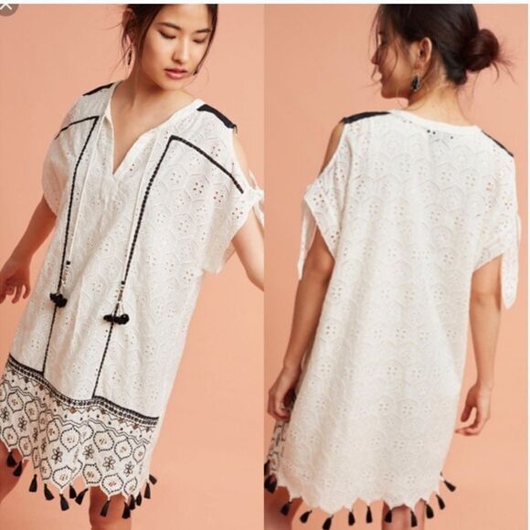 Anthropologie Hemant & Nandita Aditya Eyelet Tunic / Dress Embellished sz M - Picture 1 of 11